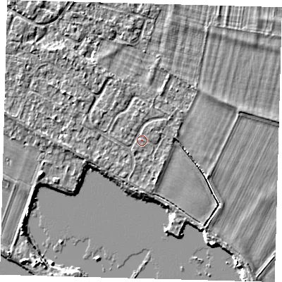 Shaded relief map of the ground around PE289EW, computed from Environment Agency LiDAR. The ground here sits at about 7 m above sea level and falls 4 m across the surrounding 800 m. Surface water reaching this point runs off ground lying to the north-west, 2.0 m higher.
