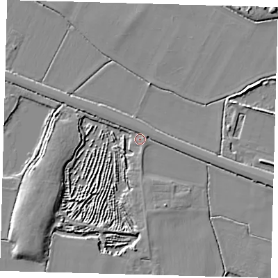 Shaded relief map of the ground around PE289HL, computed from Environment Agency LiDAR. The ground here sits at about 7 m above sea level and falls 6 m across the surrounding 800 m. Surface water reaching this point runs off ground lying to the south-west, 5.9 m higher.
