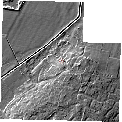 Shaded relief map of the ground around PE289JP, computed from Environment Agency LiDAR. The ground here sits at about 9 m above sea level and falls 9 m across the surrounding 800 m. Surface water reaching this point runs off ground lying to the south-south-east, 5.6 m higher.