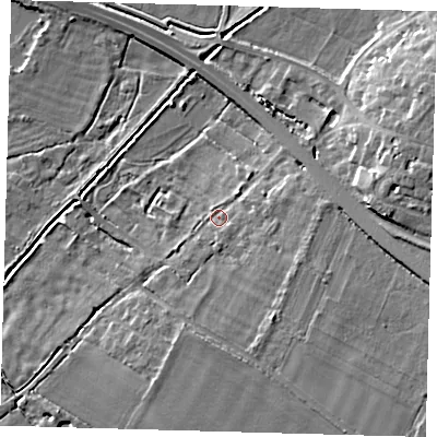 Shaded relief map of the ground around PE289LJ, computed from Environment Agency LiDAR. The ground here sits at about 8 m above sea level and falls 9 m across the surrounding 800 m. Surface water reaching this point runs off ground lying to the east-south-east, 3.5 m higher.