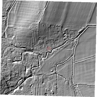 Shaded relief map of the ground around PE289NA, computed from Environment Agency LiDAR. The ground here sits at about 11 m above sea level and falls 7 m across the surrounding 800 m. Surface water reaching this point runs off ground lying to the north-north-west, 5.4 m higher.