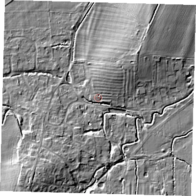 Shaded relief map of the ground around PE289NE, computed from Environment Agency LiDAR. The ground here sits at about 12 m above sea level and falls 8 m across the surrounding 800 m. Surface water reaching this point runs off ground lying to the north-east, 3.0 m higher.