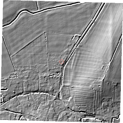 Shaded relief map of the ground around PE289NL, computed from Environment Agency LiDAR. The ground here sits at about 11 m above sea level and falls 8 m across the surrounding 800 m. Surface water reaching this point runs off ground lying to the south-east, 5.4 m higher.