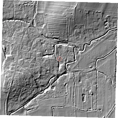 Shaded relief map of the ground around PE289PF, computed from Environment Agency LiDAR. The ground here sits at about 12 m above sea level and falls 8 m across the surrounding 800 m. Surface water reaching this point runs off ground lying to the west-south-west, 3.0 m higher.