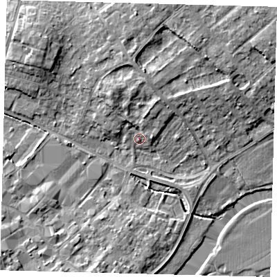 Shaded relief map of the ground around PE291WW, computed from Environment Agency LiDAR. The ground here sits at about 11 m above sea level and falls 9 m across the surrounding 800 m. Surface water reaching this point runs off ground lying to the north, 4.8 m higher.