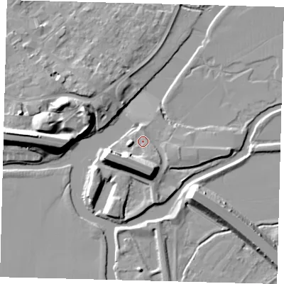 Shaded relief map of the ground around PE292AD, computed from Environment Agency LiDAR. The ground here sits at about 10 m above sea level and falls 13 m across the surrounding 800 m. Surface water reaching this point runs off ground lying to the south-east, 1.4 m higher.