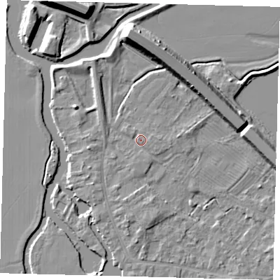 Shaded relief map of the ground around PE292AG, computed from Environment Agency LiDAR. The ground here sits at about 10 m above sea level and falls 10 m across the surrounding 800 m. Surface water reaching this point runs off ground lying to the east, 1.1 m higher.