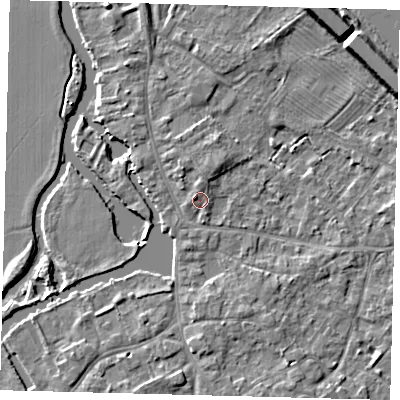 Shaded relief map of the ground around PE292AL, computed from Environment Agency LiDAR. The ground here sits at about 10 m above sea level and falls 6 m across the surrounding 800 m. Surface water reaching this point runs off ground lying to the north-north-west, 1.5 m higher.