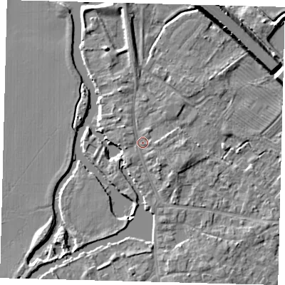 Shaded relief map of the ground around PE292AQ, computed from Environment Agency LiDAR. The ground here sits at about 10 m above sea level and falls 7 m across the surrounding 800 m. Surface water reaching this point runs off ground lying to the south-west, 0.8 m higher.