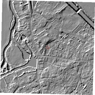 Shaded relief map of the ground around PE292AW, computed from Environment Agency LiDAR. The ground here sits at about 10 m above sea level and falls 6 m across the surrounding 800 m. Surface water reaching this point runs off ground lying to the south-south-west, 1.2 m higher.