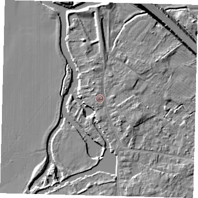Shaded relief map of the ground around PE292BA, computed from Environment Agency LiDAR. The ground here sits at about 11 m above sea level and falls 8 m across the surrounding 800 m. Surface water reaching this point runs off ground lying to the east-south-east, 0.6 m higher.