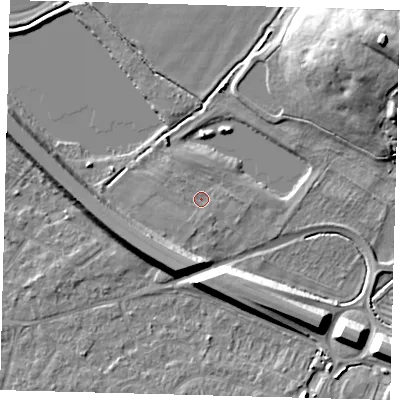 Shaded relief map of the ground around PE292BP, computed from Environment Agency LiDAR. The ground here sits at about 9 m above sea level and falls 20 m across the surrounding 800 m. Surface water reaching this point runs off ground lying to the south-south-west, 0.9 m higher.