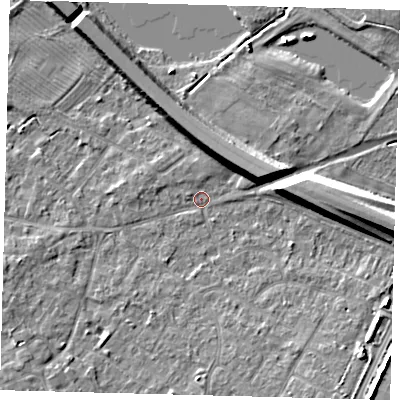 Shaded relief map of the ground around PE292BW, computed from Environment Agency LiDAR. The ground here sits at about 9 m above sea level and falls 9 m across the surrounding 800 m. Surface water reaching this point runs off ground lying to the east, 8.0 m higher.