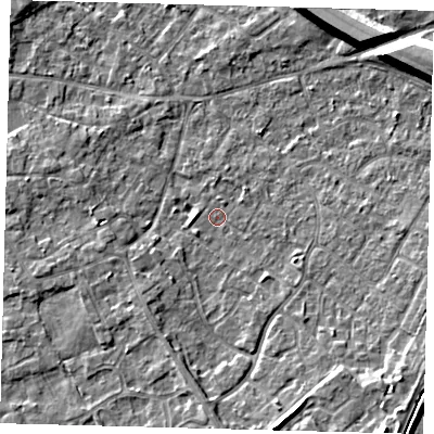 Shaded relief map of the ground around PE292DH, computed from Environment Agency LiDAR. The ground here sits at about 10 m above sea level and falls 8 m across the surrounding 800 m. Surface water reaching this point runs off ground lying to the south-south-east, 5.5 m higher.