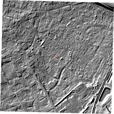 Shaded relief map of the ground around PE292DJ, computed from Environment Agency LiDAR. The ground here sits at about 10 m above sea level and falls 10 m across the surrounding 800 m. Surface water reaching this point runs off ground lying to the south-east, 1.7 m higher.