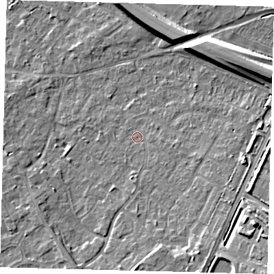 Shaded relief map of the ground around PE292DP, computed from Environment Agency LiDAR. The ground here sits at about 10 m above sea level and falls 10 m across the surrounding 800 m. Surface water reaching this point runs off ground lying to the south-east, 4.1 m higher.