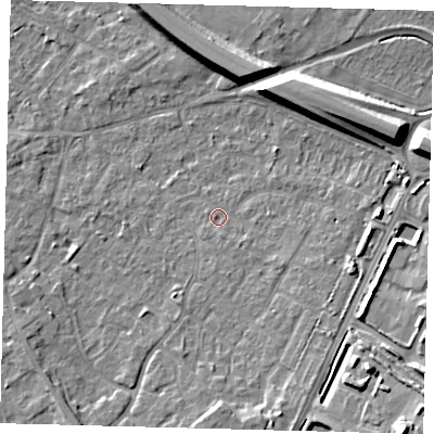 Shaded relief map of the ground around PE292DR, computed from Environment Agency LiDAR. The ground here sits at about 10 m above sea level and falls 12 m across the surrounding 800 m. Surface water reaching this point runs off ground lying to the south-east, 1.2 m higher.
