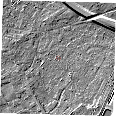 Shaded relief map of the ground around PE292DT, computed from Environment Agency LiDAR. The ground here sits at about 10 m above sea level and falls 8 m across the surrounding 800 m. Surface water reaching this point runs off ground lying to the east-south-east, 0.6 m higher.