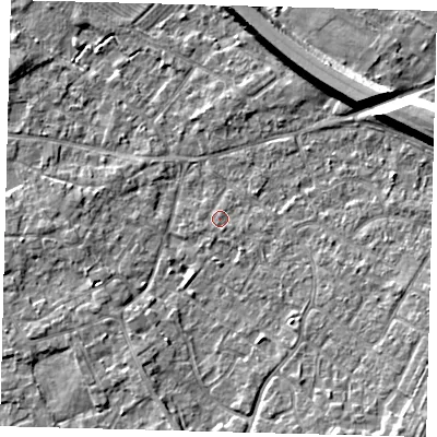 Shaded relief map of the ground around PE292EB, computed from Environment Agency LiDAR. The ground here sits at about 10 m above sea level and falls 8 m across the surrounding 800 m. Surface water reaching this point runs off ground lying to the south-south-east, 0.7 m higher.