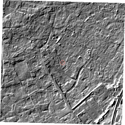 Shaded relief map of the ground around PE292ED, computed from Environment Agency LiDAR. The ground here sits at about 10 m above sea level and falls 10 m across the surrounding 800 m. Surface water reaching this point runs off ground lying to the south-south-east, 8.2 m higher.