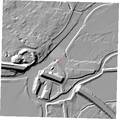 Shaded relief map of the ground around PE292EP, computed from Environment Agency LiDAR. The ground here sits at about 10 m above sea level and falls 13 m across the surrounding 800 m. Surface water reaching this point runs off ground lying to the south-west, 1.0 m higher.