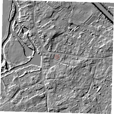 Shaded relief map of the ground around PE292EW, computed from Environment Agency LiDAR. The ground here sits at about 10 m above sea level and falls 6 m across the surrounding 800 m. Surface water reaching this point runs off ground lying to the south-south-east, 1.9 m higher.