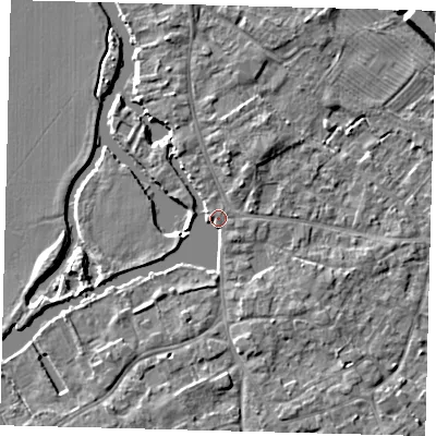 Shaded relief map of the ground around PE292HB, computed from Environment Agency LiDAR. The ground here sits at about 10 m above sea level and falls 5 m across the surrounding 800 m. Surface water reaching this point runs off ground lying to the south-east, 2.6 m higher.