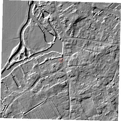 Shaded relief map of the ground around PE292HD, computed from Environment Agency LiDAR. The ground here sits at about 10 m above sea level and falls 5 m across the surrounding 800 m. Surface water reaching this point runs off ground lying to the south-east, 2.4 m higher.