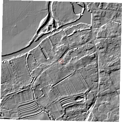 Shaded relief map of the ground around PE292HG, computed from Environment Agency LiDAR. The ground here sits at about 11 m above sea level and falls 4 m across the surrounding 800 m. Surface water reaching this point runs off ground lying to the east, 1.5 m higher.