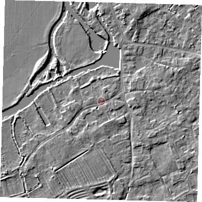 Shaded relief map of the ground around PE292HH, computed from Environment Agency LiDAR. The ground here sits at about 10 m above sea level and falls 4 m across the surrounding 800 m. Surface water reaching this point runs off ground lying to the south-east, 0.6 m higher.
