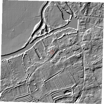 Shaded relief map of the ground around PE292LZ, computed from Environment Agency LiDAR. The ground here sits at about 11 m above sea level and falls 4 m across the surrounding 800 m. Surface water reaching this point runs off ground lying to the east-south-east, 1.5 m higher.