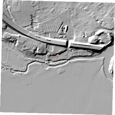 Shaded relief map of the ground around PE293EQ, computed from Environment Agency LiDAR. The ground here sits at about 10 m above sea level and falls 19 m across the surrounding 800 m. Surface water reaching this point runs off ground lying to the north-north-west, 7.1 m higher.