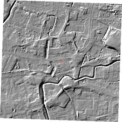 Shaded relief map of the ground around PE302BW, computed from Environment Agency LiDAR. The ground here sits at about 3 m above sea level and falls 6 m across the surrounding 800 m. Surface water reaching this point runs off ground lying to the south-south-west, 3.6 m higher.