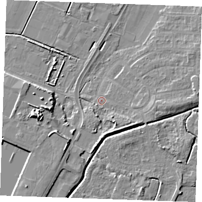 Shaded relief map of the ground around PE302DU, computed from Environment Agency LiDAR. The ground here sits at about 3 m above sea level and falls 12 m across the surrounding 800 m. Surface water reaching this point runs off ground lying to the south-east, 2.9 m higher.