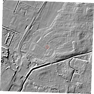 Shaded relief map of the ground around PE302DW, computed from Environment Agency LiDAR. The ground here sits at about 3 m above sea level and falls 12 m across the surrounding 800 m. Surface water reaching this point runs off ground lying to the south-east, 2.3 m higher.