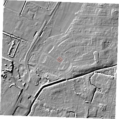 Shaded relief map of the ground around PE302EA, computed from Environment Agency LiDAR. The ground here sits at about 3 m above sea level and falls 12 m across the surrounding 800 m. Surface water reaching this point runs off ground lying to the east-south-east, 2.4 m higher.