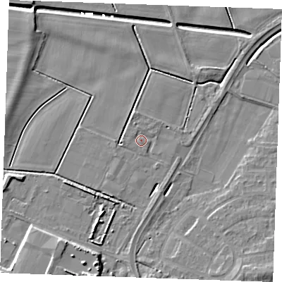 Shaded relief map of the ground around PE302HX, computed from Environment Agency LiDAR. The ground here sits at about 3 m above sea level and falls 9 m across the surrounding 800 m. Surface water reaching this point runs off ground lying to the north-north-west, 1.2 m higher.