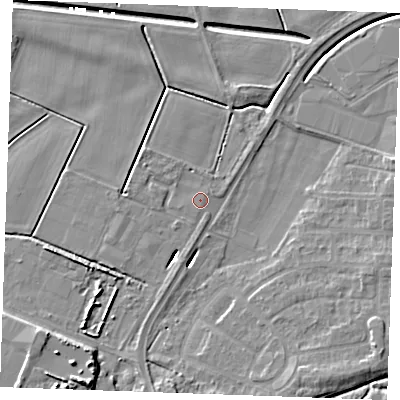 Shaded relief map of the ground around PE302HY, computed from Environment Agency LiDAR. The ground here sits at about 2 m above sea level and falls 9 m across the surrounding 800 m. Surface water reaching this point runs off ground lying to the south-east, 6.5 m higher.