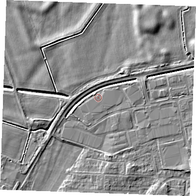Shaded relief map of the ground around PE302JJ, computed from Environment Agency LiDAR. The ground here sits at about 3 m above sea level and falls 5 m across the surrounding 800 m. Surface water reaching this point runs off ground lying to the north-west, 0.7 m higher.