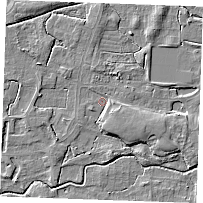 Shaded relief map of the ground around PE302NE, computed from Environment Agency LiDAR. The ground here sits at about 3 m above sea level and falls 6 m across the surrounding 800 m. Surface water reaching this point runs off ground lying to the south-east, 4.9 m higher.