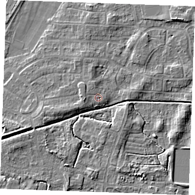 Shaded relief map of the ground around PE302NH, computed from Environment Agency LiDAR. The ground here sits at about 4 m above sea level and falls 5 m across the surrounding 800 m. Surface water reaching this point runs off ground lying to the west-north-west, 1.4 m higher.