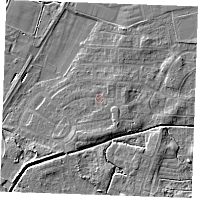 Shaded relief map of the ground around PE302NN, computed from Environment Agency LiDAR. The ground here sits at about 3 m above sea level and falls 7 m across the surrounding 800 m. Surface water reaching this point runs off ground lying to the east-north-east, 1.5 m higher.