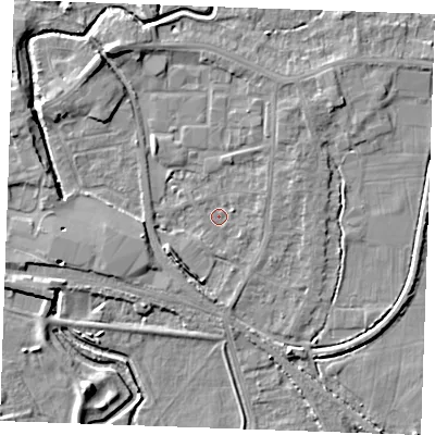 Shaded relief map of the ground around PE302QQ, computed from Environment Agency LiDAR. The ground here sits at about 3 m above sea level and falls 6 m across the surrounding 800 m. Surface water reaching this point runs off ground lying to the south-west, 3.1 m higher.