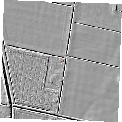 Shaded relief map of the ground around PE303QJ, computed from Environment Agency LiDAR. The ground here sits at about 3 m above sea level and falls 5 m across the surrounding 800 m. Surface water reaching this point runs off ground lying to the south-south-east, 0.6 m higher.