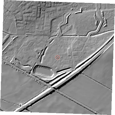 Shaded relief map of the ground around PE304GJ, computed from Environment Agency LiDAR. The ground here sits at about 3 m above sea level and falls 12 m across the surrounding 800 m. Surface water reaching this point runs off ground lying to the south-east, 10.7 m higher.