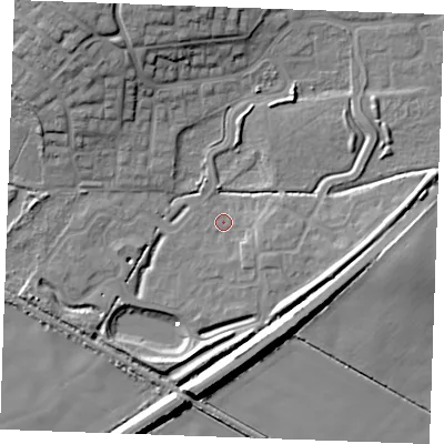 Shaded relief map of the ground around PE304GP, computed from Environment Agency LiDAR. The ground here sits at about 3 m above sea level and falls 15 m across the surrounding 800 m. Surface water reaching this point runs off ground lying to the east-south-east, 3.5 m higher.
