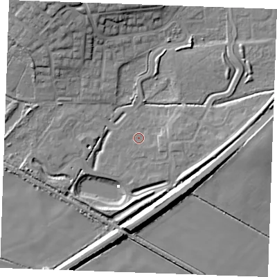 Shaded relief map of the ground around PE304GS, computed from Environment Agency LiDAR. The ground here sits at about 3 m above sea level and falls 14 m across the surrounding 800 m. Surface water reaching this point runs off ground lying to the east, 2.7 m higher.