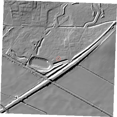 Shaded relief map of the ground around PE304GZ, computed from Environment Agency LiDAR. The ground here sits at about 3 m above sea level and falls 11 m across the surrounding 800 m. Surface water reaching this point runs off ground lying to the east-south-east, 9.5 m higher.