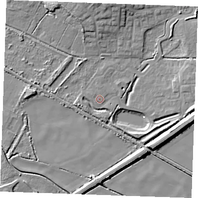 Shaded relief map of the ground around PE304HB, computed from Environment Agency LiDAR. The ground here sits at about 3 m above sea level and falls 11 m across the surrounding 800 m. Surface water reaching this point runs off ground lying to the north, 11.0 m higher.