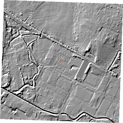 Shaded relief map of the ground around PE304HG, computed from Environment Agency LiDAR. The ground here sits at about 2 m above sea level and falls 7 m across the surrounding 800 m. Surface water reaching this point runs off ground lying to the east, 3.0 m higher.